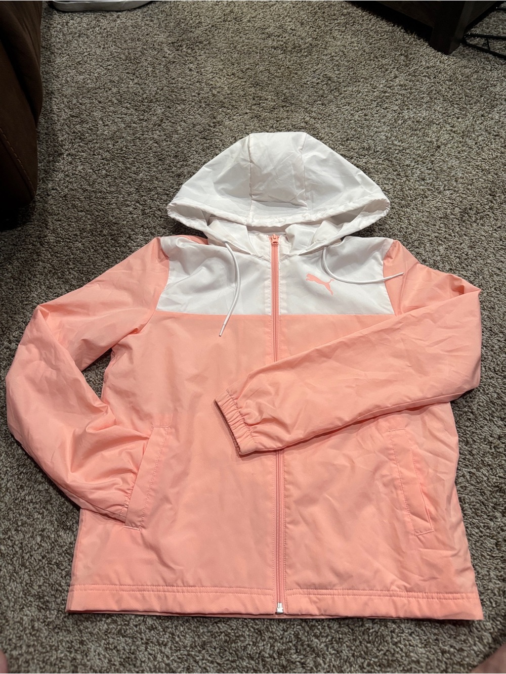 Puma Peach and White Hooded Utility Jacket